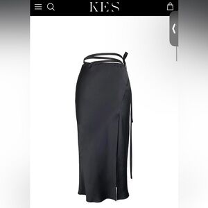 KES NYC 7/8 FRONT SLIT RIBBON SKIRT - BLACK - Small - $365